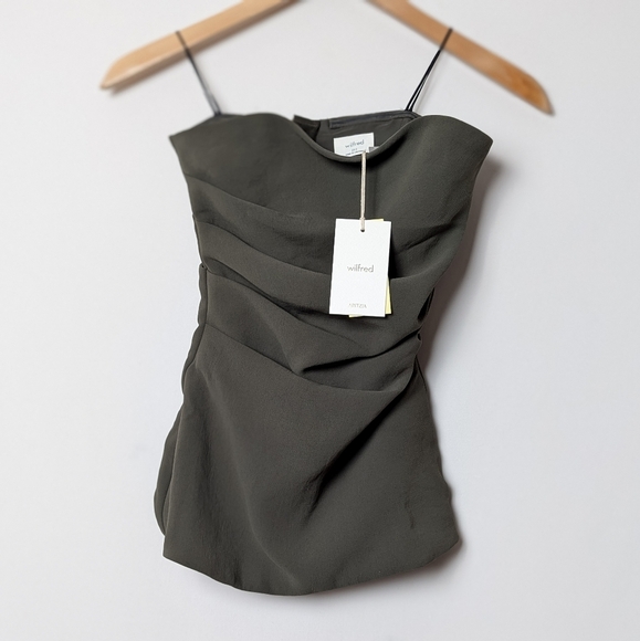 NWT WILFRED Lilou Tube Top Deep Olive Green Strapless XXS ARITZIA - Picture 6 of 10